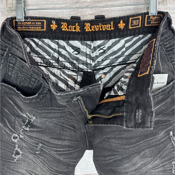 NWT Rock Revival Ryker Distressed Black Jean Shorts Mens Size 30 - Picture 7 of 9